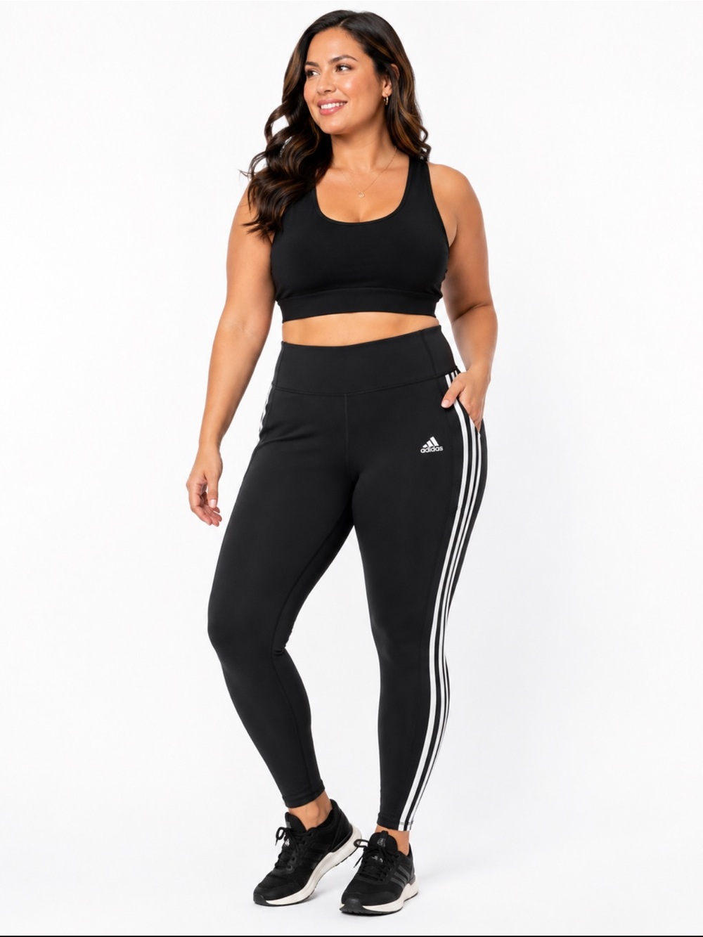 Adidas Women’s Black Training Leggings with White Stripes